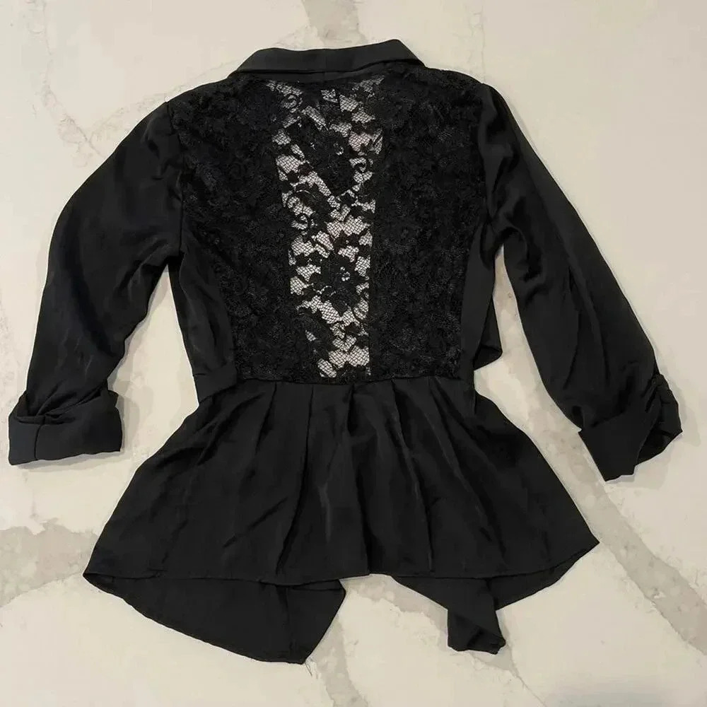 Spense NWT Black Lace 3/4 Sleeves Open Blouse Cardigan w/Front Tie Women’s Small - Picture 7 of 8